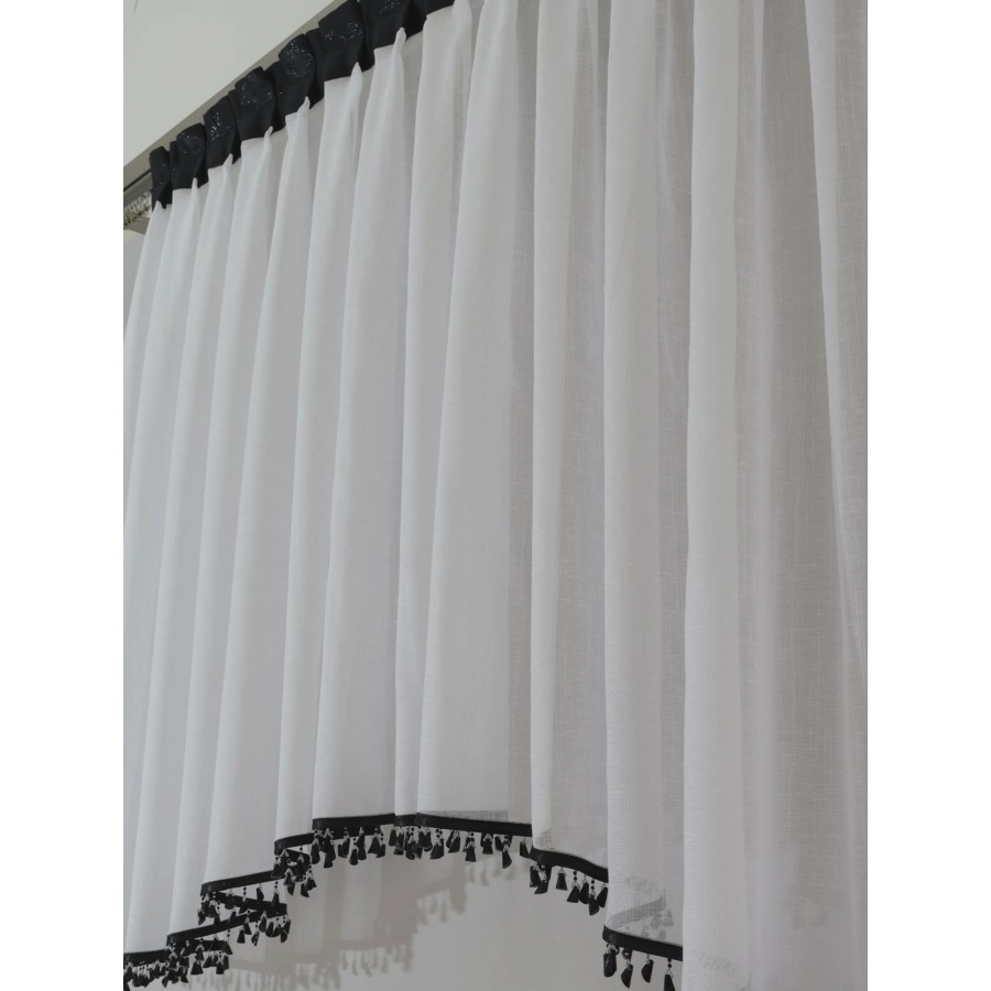 Firana z czarnymi koralikami surówka naturalny wygląd 342 – Firany – zdjęcie 6