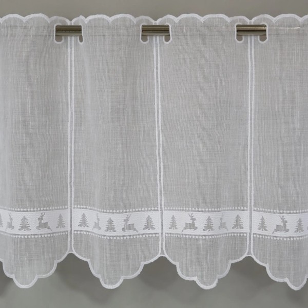 Firana zazdrostka świąteczna choinki renifery biały 346 – Do kuchni – zdjęcie 1