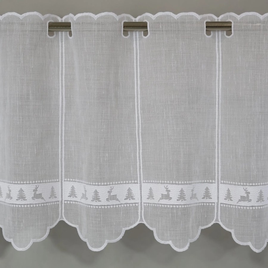 Firana zazdrostka świąteczna choinki renifery biały 346 – Do kuchni – zdjęcie 1