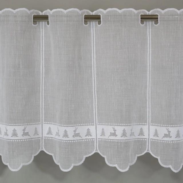 Firana zazdrostka świąteczna choinki renifery biały 346 – Do kuchni – zdjęcie 1