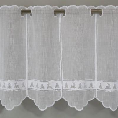 Firana zazdrostka świąteczna choinki renifery biały 346 – Do kuchni – zdjęcie 1