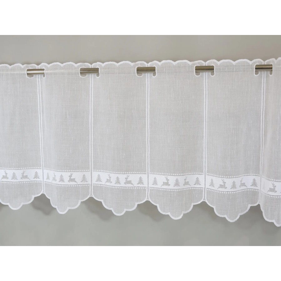 Firana zazdrostka świąteczna choinki renifery biały 346 – Do kuchni – zdjęcie 2