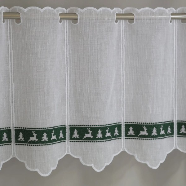 Firana zazdrostka świąteczna choinki renifery zielony 267 – Do kuchni – zdjęcie 1