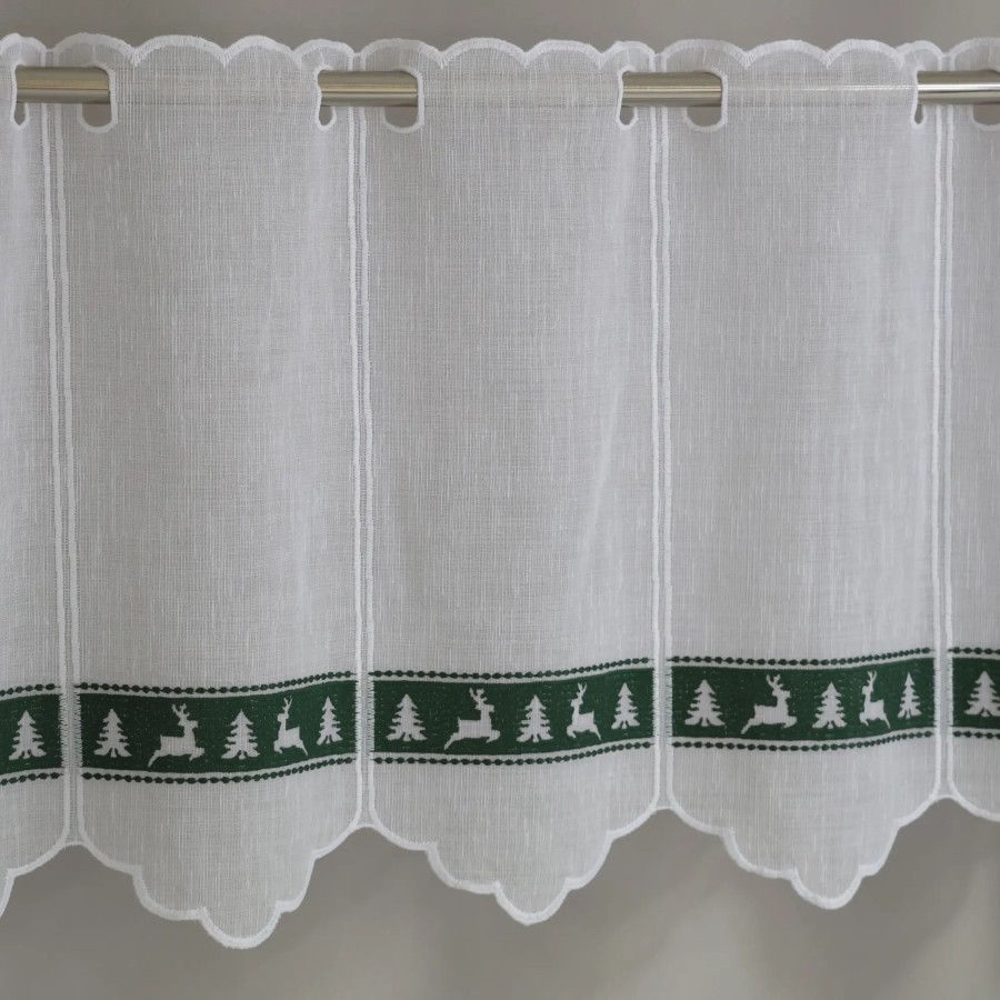 Firana zazdrostka świąteczna choinki renifery zielony 267 – Do kuchni – zdjęcie 1