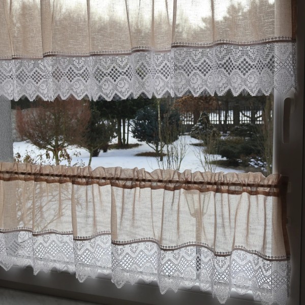 Firana do kuchni komplet beżowy z gipiurą 360 – Do kuchni – zdjęcie 1