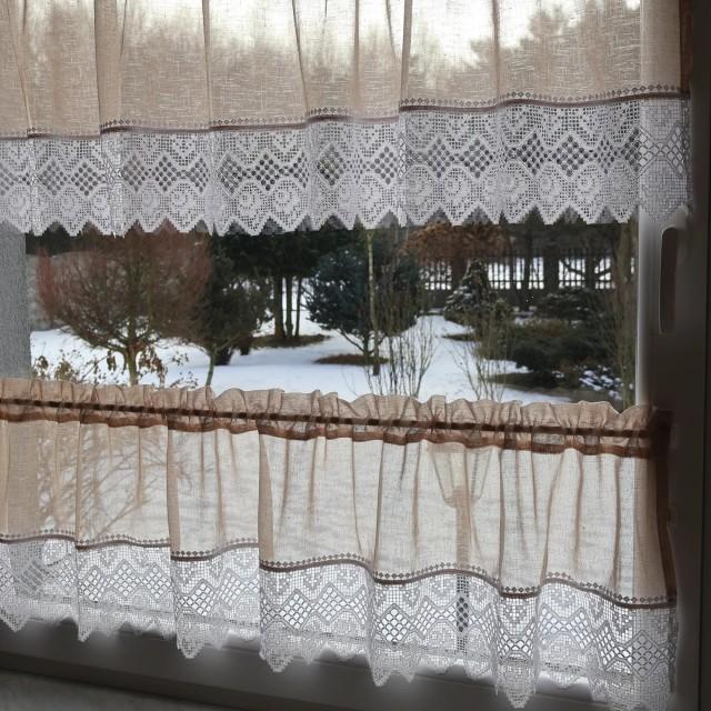 Firana do kuchni komplet beżowy z gipiurą 360 – Do kuchni – zdjęcie 1