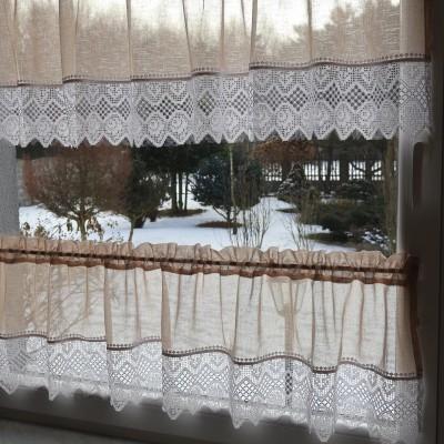 Firana do kuchni komplet beżowy z gipiurą 360 – Do kuchni – zdjęcie 1