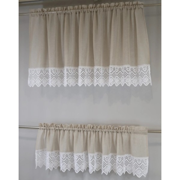 Firana do kuchni komplet beżowy z gipiurą 360 – Do kuchni – zdjęcie 2