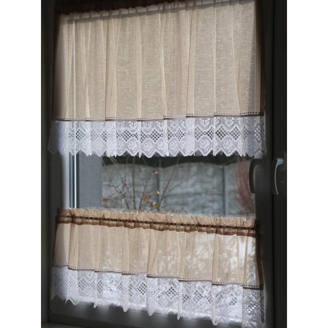 Firana do kuchni zazdrostka beżowa z białą gipiurą 361 – Do kuchni – zdjęcie 4