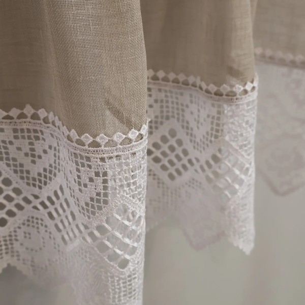 Firana do kuchni zazdrostka beżowa z białą gipiurą 361 – Do kuchni – zdjęcie 6