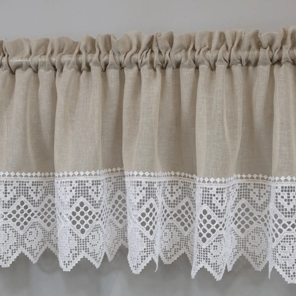 Firana do kuchni zazdrostka beżowa z białą gipiurą 361 – Do kuchni – zdjęcie 1
