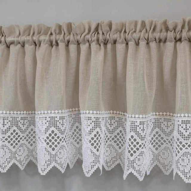 Firana do kuchni zazdrostka beżowa z białą gipiurą 361 – Do kuchni – zdjęcie 1