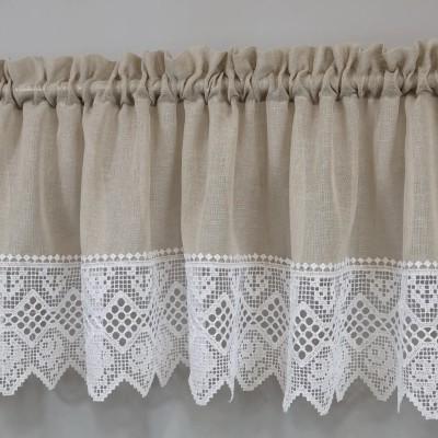 Firana do kuchni zazdrostka beżowa z białą gipiurą 361 – Do kuchni – zdjęcie 1