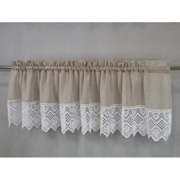 Firana do kuchni zazdrostka beżowa z białą gipiurą 361 – Do kuchni – zdjęcie 2