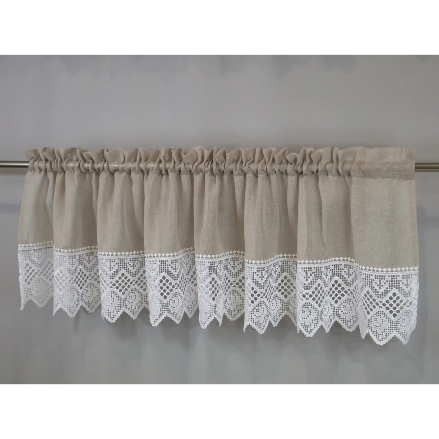 Firana do kuchni zazdrostka beżowa z białą gipiurą 361 – Do kuchni – zdjęcie 2