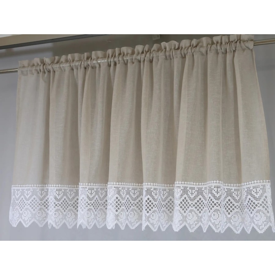 Firana do kuchni zazdrostka beżowa z białą gipiurą 361 – Do kuchni – zdjęcie 3
