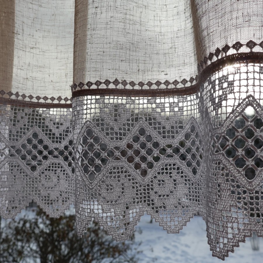 Firana do kuchni zazdrostka beżowa z białą gipiurą 361 – Do kuchni – zdjęcie 5