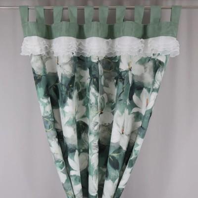 Zasłona zielona w kwiaty na szelkach - botaniczny wzór 363 – Zasłony – zdjęcie 1