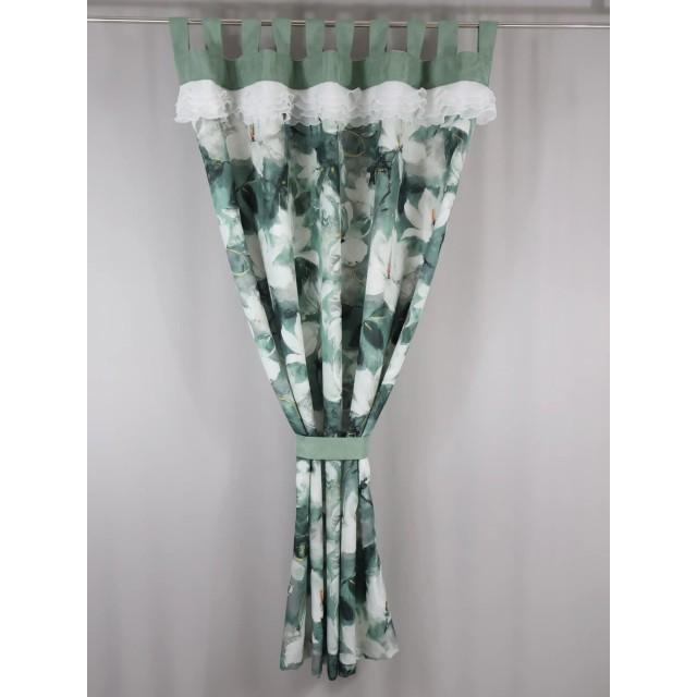 Zasłona zielona w kwiaty na szelkach - botaniczny wzór 363 – Zasłony – zdjęcie 2