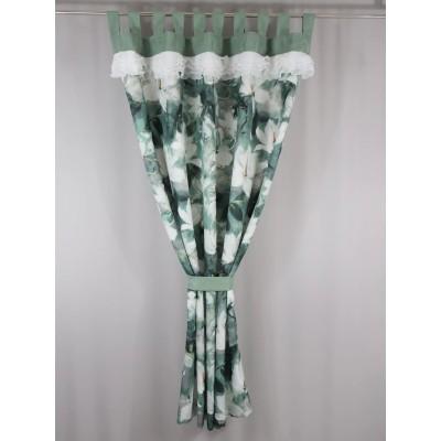 Zasłona zielona w kwiaty na szelkach - botaniczny wzór 363 – Zasłony – zdjęcie 2