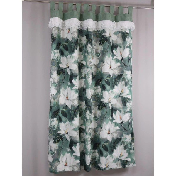 Zasłona zielona w kwiaty na szelkach - botaniczny wzór 363 – Zasłony – zdjęcie 3