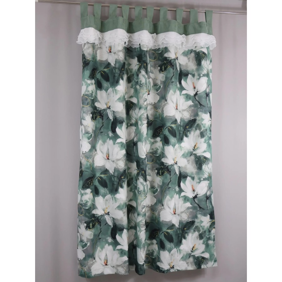 Zasłona zielona w kwiaty na szelkach - botaniczny wzór 363 – Zasłony – zdjęcie 3
