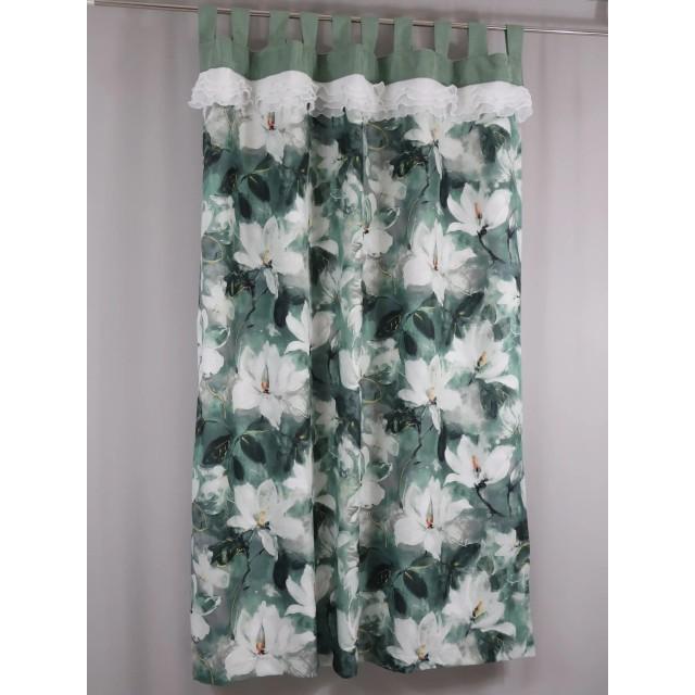 Zasłona zielona w kwiaty na szelkach - botaniczny wzór 363 – Zasłony – zdjęcie 3