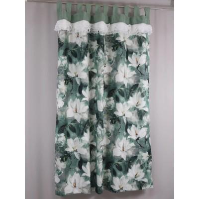 Zasłona zielona w kwiaty na szelkach - botaniczny wzór 363 – Zasłony – zdjęcie 3