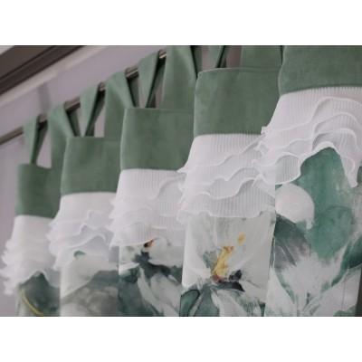 Zasłona zielona w kwiaty na szelkach - botaniczny wzór 363 – Zasłony – zdjęcie 4