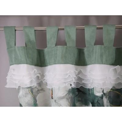 Zasłona zielona w kwiaty na szelkach - botaniczny wzór 363 – Zasłony – zdjęcie 5