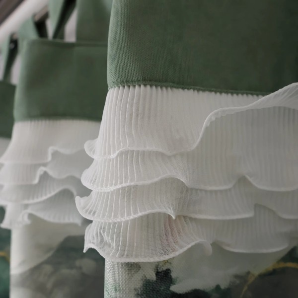 Zasłona zielona w kwiaty na szelkach - botaniczny wzór 363 – Zasłony – zdjęcie 6