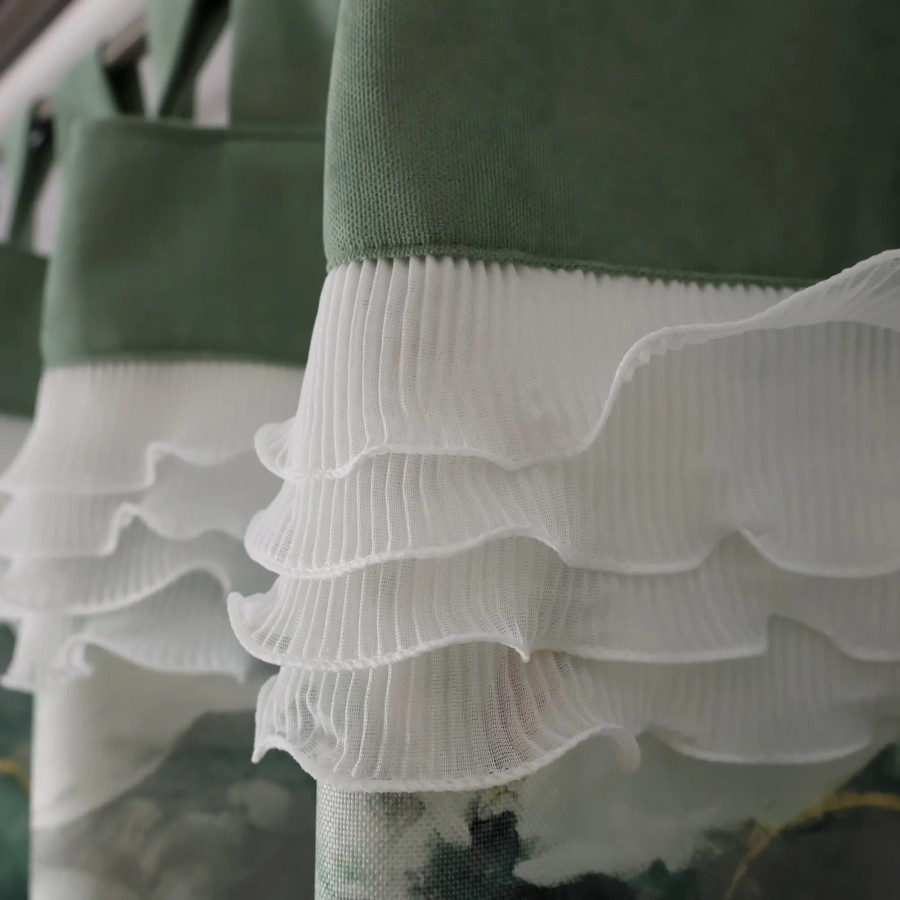 Zasłona zielona w kwiaty na szelkach - botaniczny wzór 363 – Zasłony – zdjęcie 6