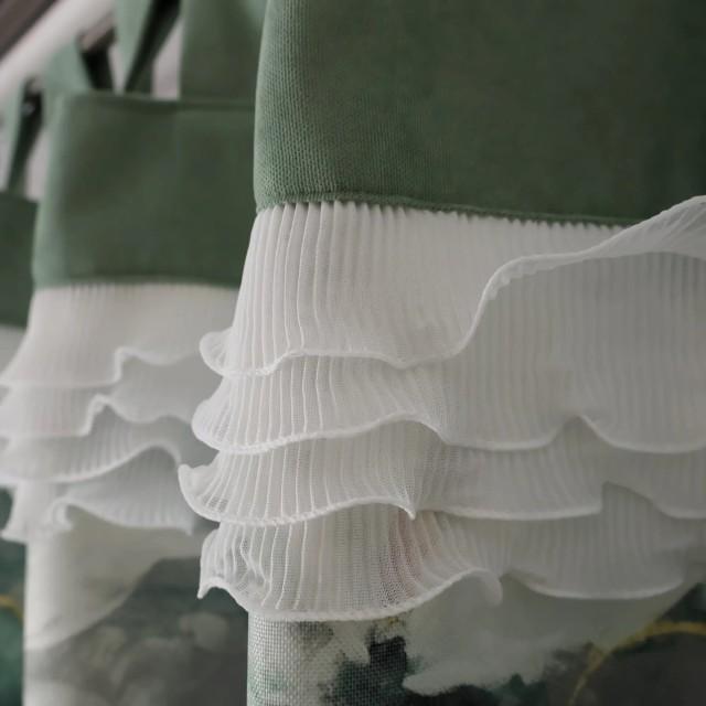 Zasłona zielona w kwiaty na szelkach - botaniczny wzór 363 – Zasłony – zdjęcie 6