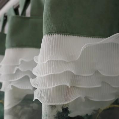 Zasłona zielona w kwiaty na szelkach - botaniczny wzór 363 – Zasłony – zdjęcie 6