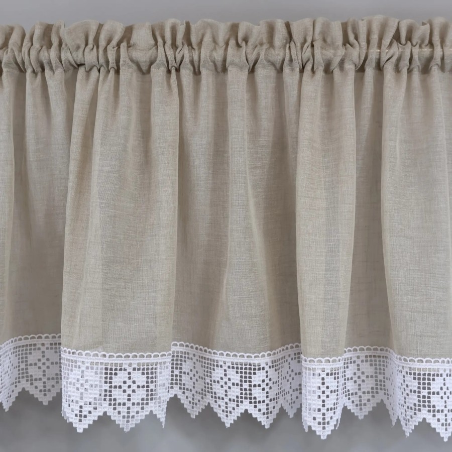 Firana do kuchni zazdrostka z gipiurą beżowa 365 – Do kuchni – zdjęcie 1