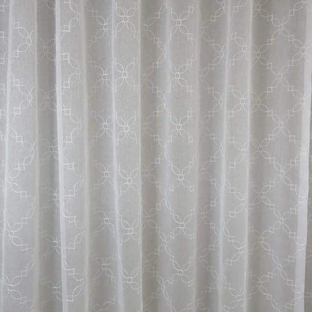 Firana z haftem geometrycznym – wzór marokański biały 368 – Firany – zdjęcie 2