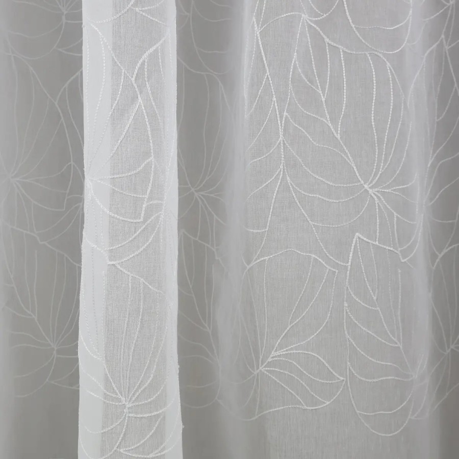 Firana biała haftowana z motywem liści 369 – Firany – zdjęcie 1