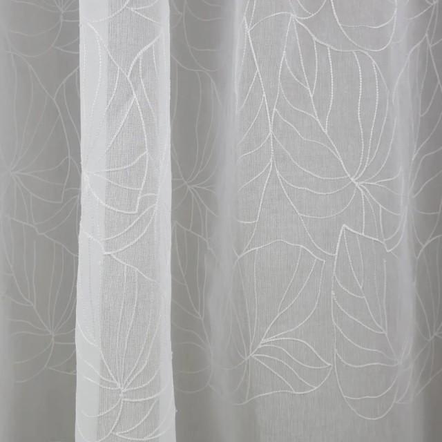 Firana biała haftowana z motywem liści 369 – Firany – zdjęcie 1
