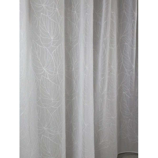 Firana biała haftowana z motywem liści 369 – Firany – zdjęcie 2