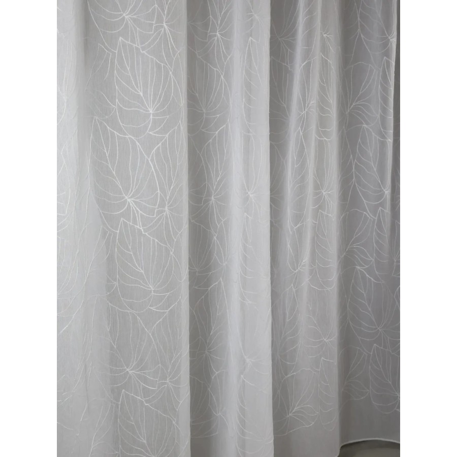Firana biała haftowana z motywem liści 369 – Firany – zdjęcie 2