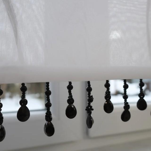 Firana panelowa biało-szara z koralikami 374 – Firany – zdjęcie 3