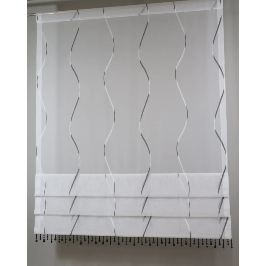 Firana panelowa biało-szara z koralikami 374 – Firany – zdjęcie 5