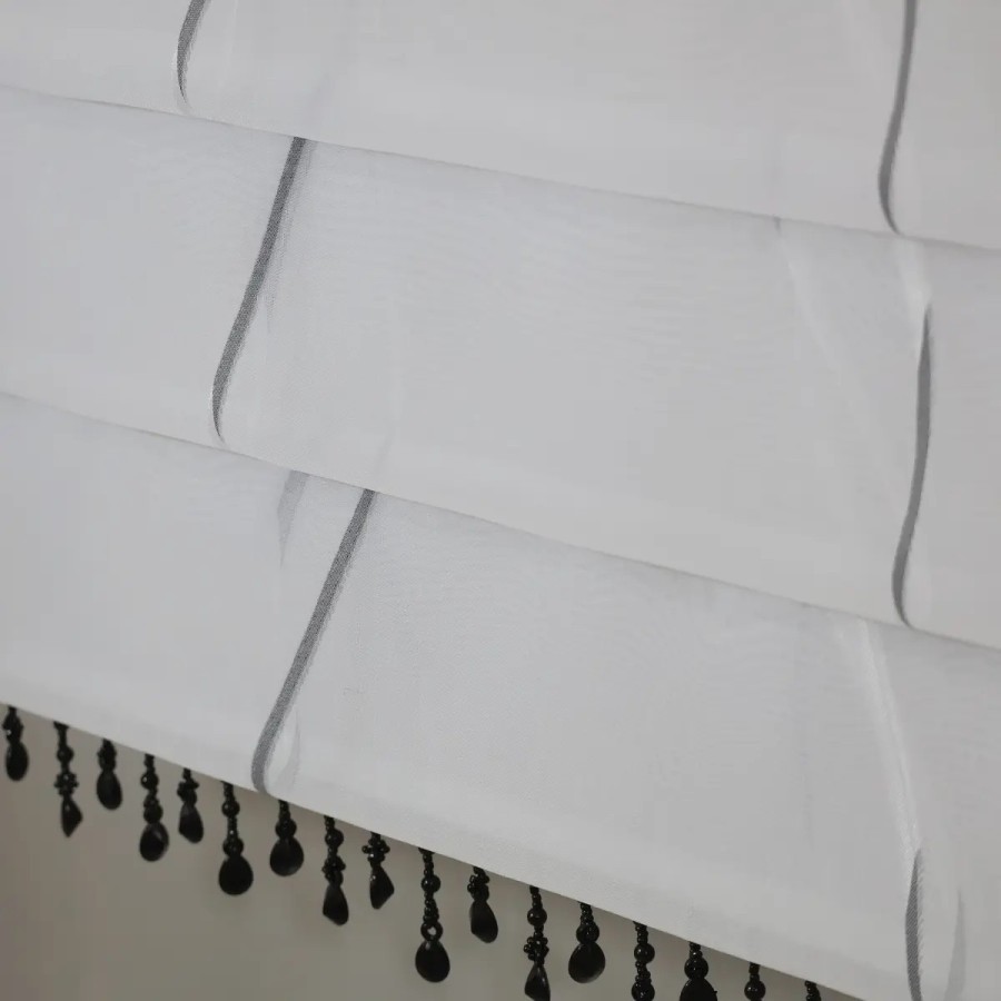 Firana panelowa biało-szara z koralikami 374 – Firany – zdjęcie 3
