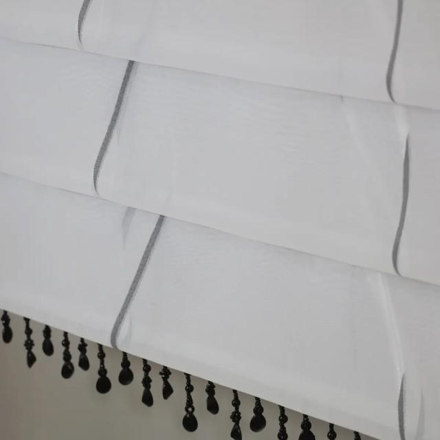 Firana panelowa biało-szara z koralikami 374 – Firany – zdjęcie 2