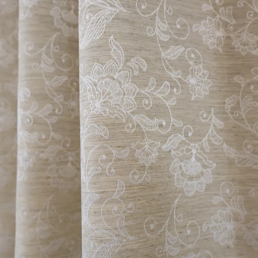 Zasłona beżowa z subtelnym wzorem roślinnym 376 – Zasłony – zdjęcie 1