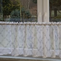 Firana zazdrostka biała w szary wzór geometryczny 395 – Do kuchni – zdjęcie 3