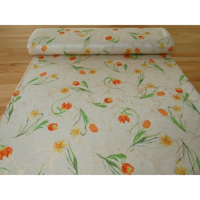 Tkanina tulipany żonkile połyskująca złoty 092 – Na metry – zdjęcie 3