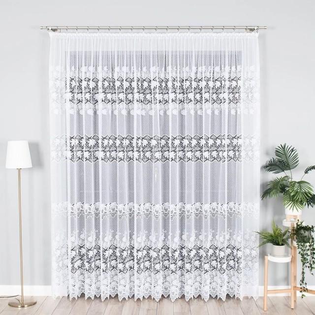 Tkanina firana żakardowa biała liście 140 – Na metry – zdjęcie 2