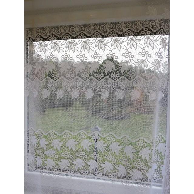 Tkanina firana żakardowa biała liście 140 – Na metry – zdjęcie 4