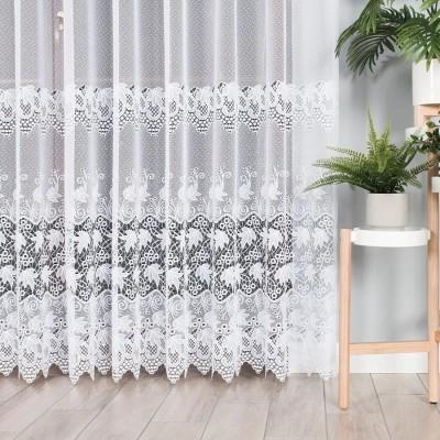 Tkanina firana żakardowa biała liście 140 – Na metry – zdjęcie 1